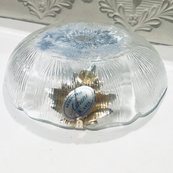 Angel Glass Curved Plate 925 Silver Leaf Hand Painted ARGENTERIA ASTUNI Vintage - Picture 8 of 9